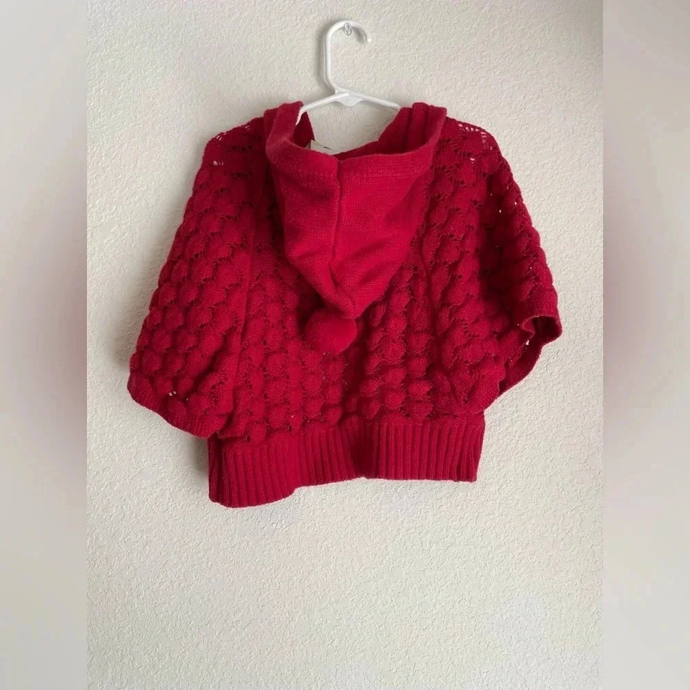 Genuine kids by Oshkosh toddler girls red knit poncho/ cardigan with hood 4T